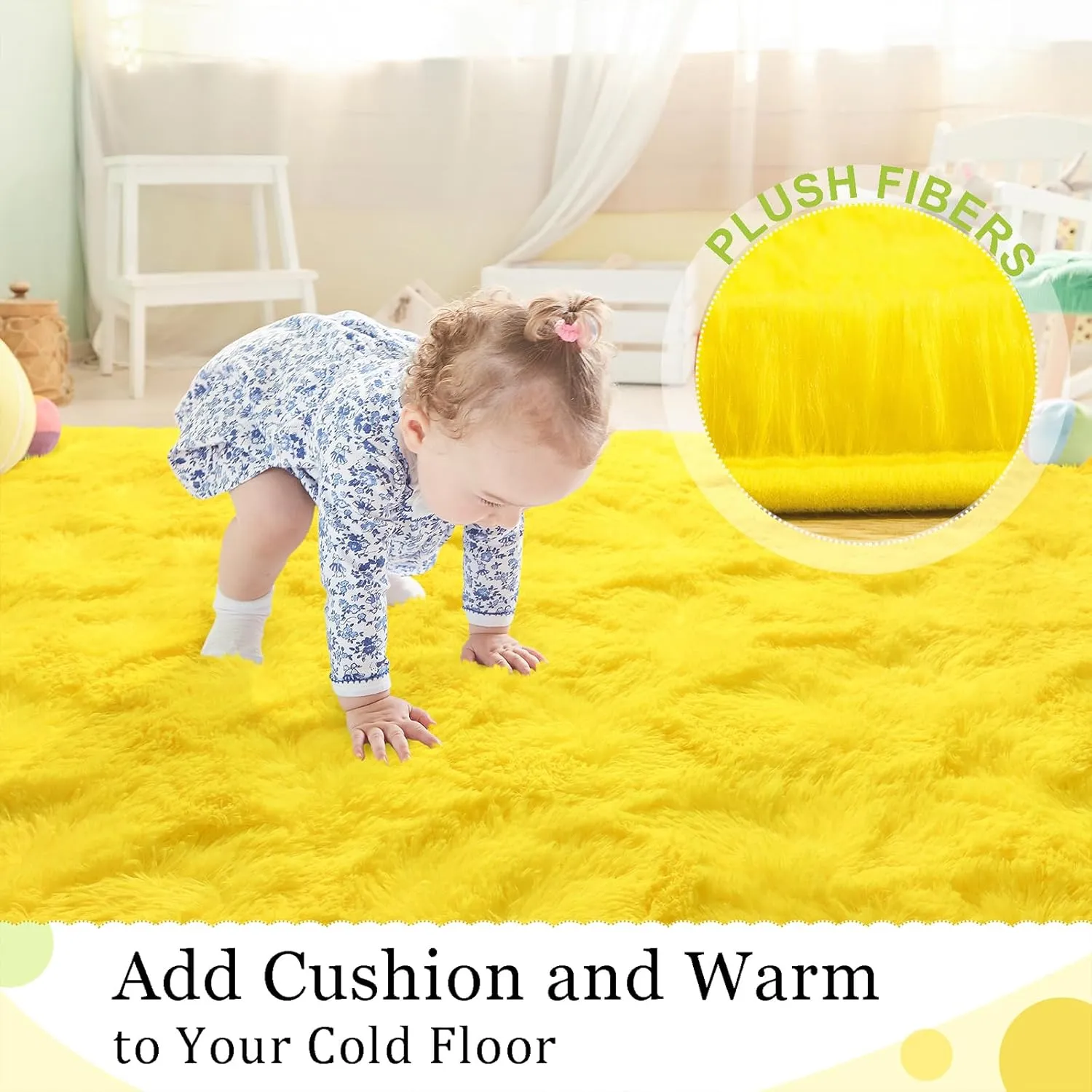 BENRON Plush Yellow Fluffy Rug Ultra Soft Rugs for Living Room Bedroom Non-Slipping Nursery Kids Rug 4x6 Area Rug for Girls Boys Room Decor Indoor Carpets