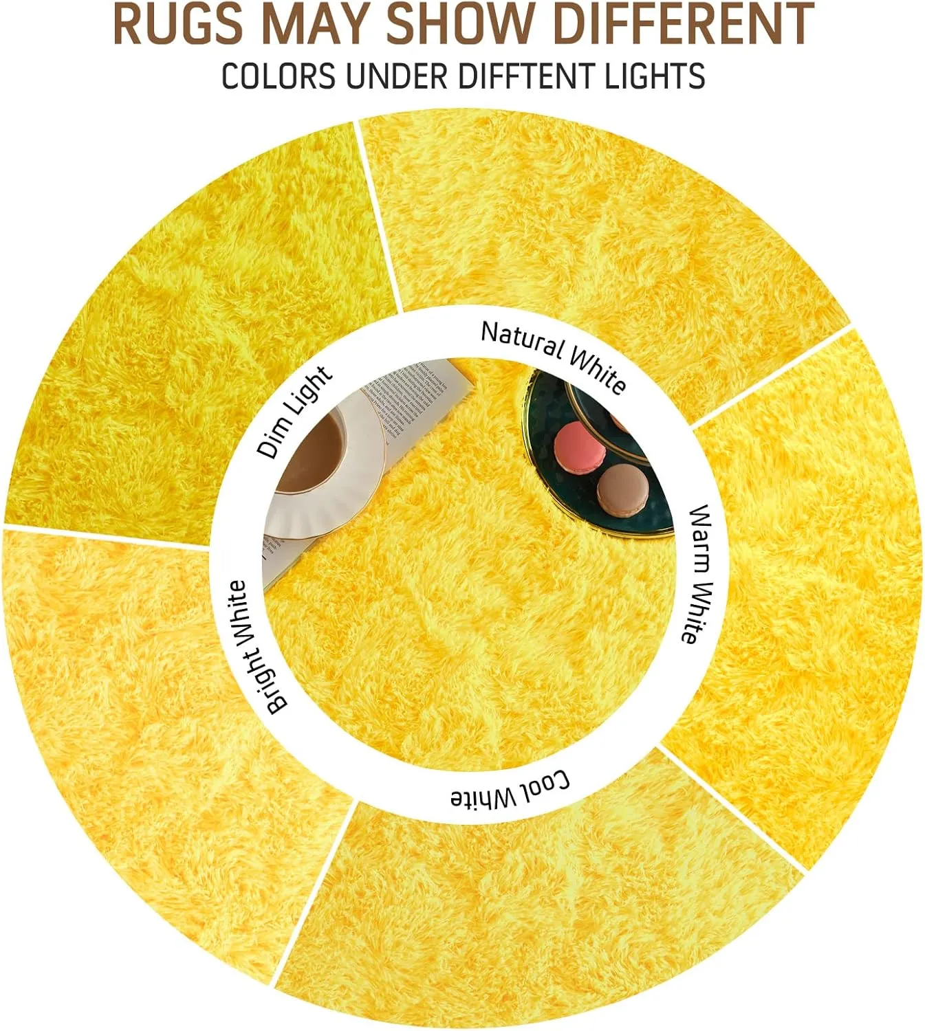 BENRON Plush Yellow Fluffy Rug Ultra Soft Rugs for Living Room Bedroom Non-Slipping Nursery Kids Rug 4x6 Area Rug for Girls Boys Room Decor Indoor Carpets