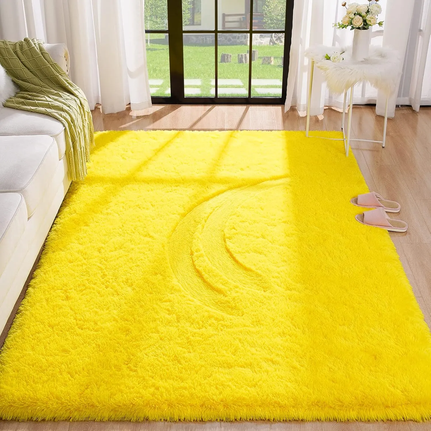 BENRON Plush Yellow Fluffy Rug Ultra Soft Rugs for Living Room Bedroom Non-Slipping Nursery Kids Rug 4x6 Area Rug for Girls Boys Room Decor Indoor Carpets