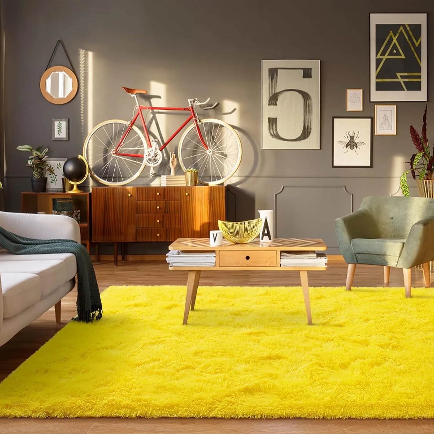 BENRON Plush Yellow Fluffy Rug Ultra Soft Rugs for Living Room Bedroom Non-Slipping Nursery Kids Rug 4x6 Area Rug for Girls Boys Room Decor Indoor Carpets
