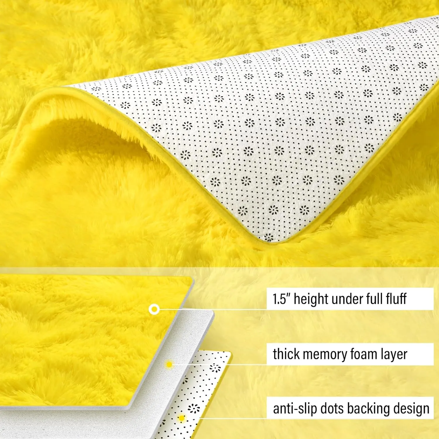 BENRON Plush Yellow Fluffy Rug Ultra Soft Rugs for Living Room Bedroom Non-Slipping Nursery Kids Rug 4x6 Area Rug for Girls Boys Room Decor Indoor Carpets