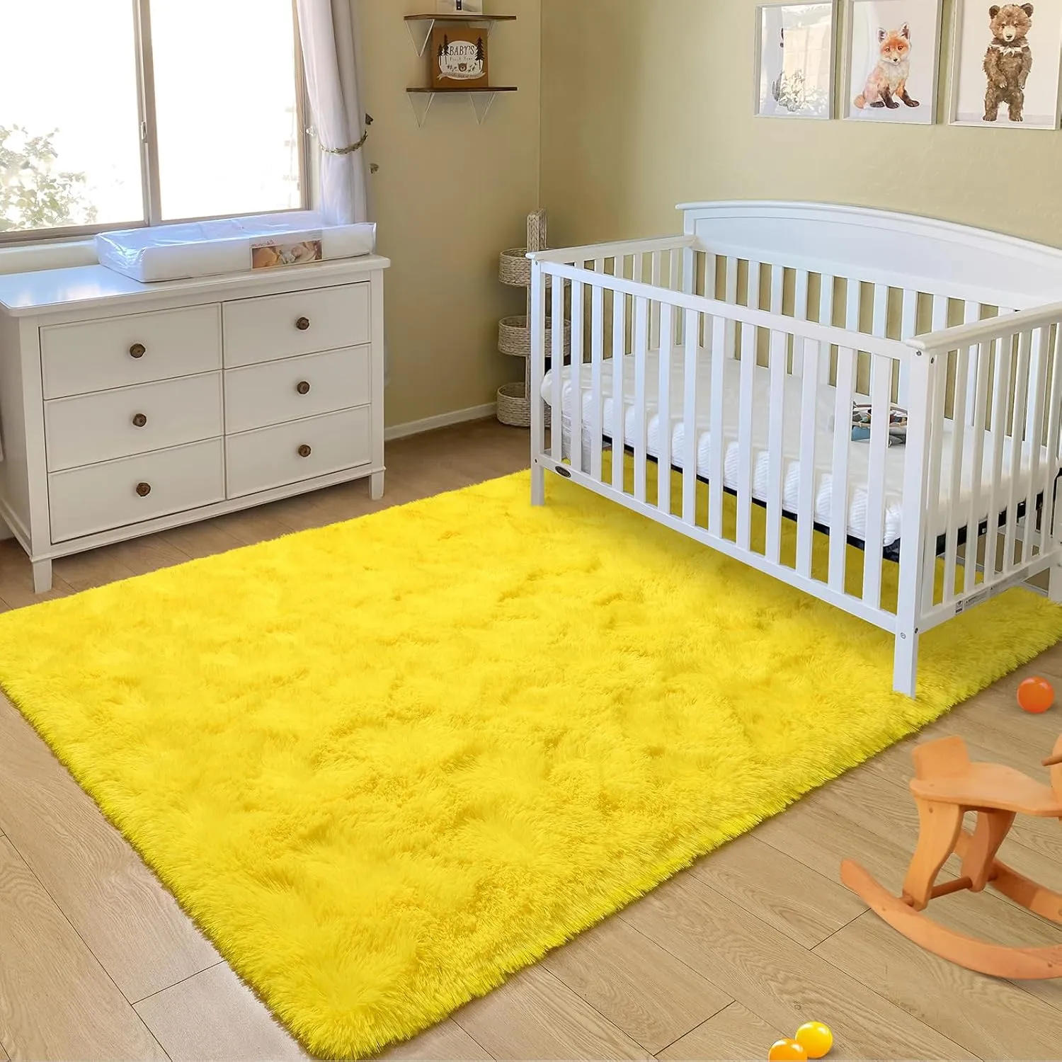 BENRON Plush Yellow Fluffy Rug Ultra Soft Rugs for Living Room Bedroom Non-Slipping Nursery Kids Rug 4x6 Area Rug for Girls Boys Room Decor Indoor Carpets