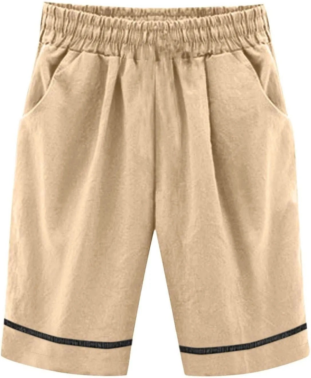 Bermuda Drawstring Beach Shorts Wide Leg Linen Shorts Elastic High Waisted Pleated Casual Loose Bermuda Shorts, Large