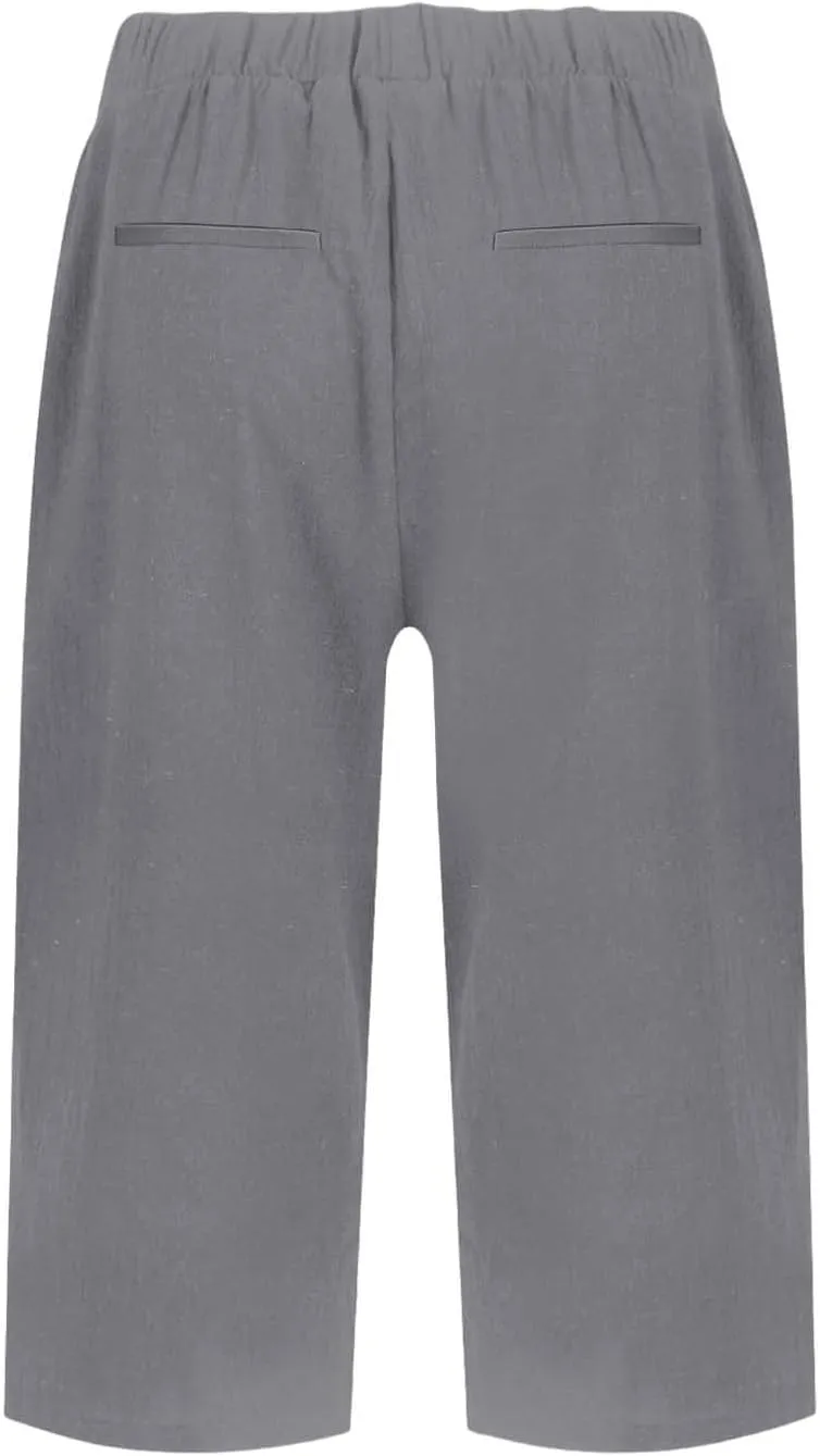 Bermuda Shorts for Women Knee Length Cotton Linen Casual Summer Capri Pants Lightweight Wide Leg Beach Short with Pockets