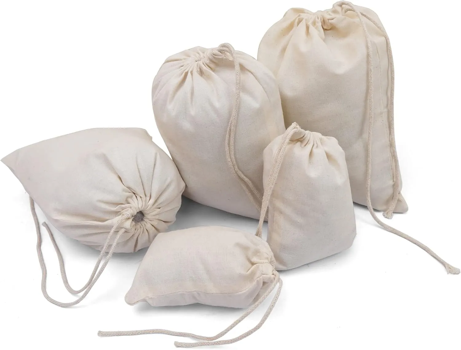 BigLotBags Pack of 100 (5 x 7 Inches) Premium Cotton Muslin Bags 100% Organic Cotton Single Drawstring Premium Quality Eco Friendly Natural Reusable Bags