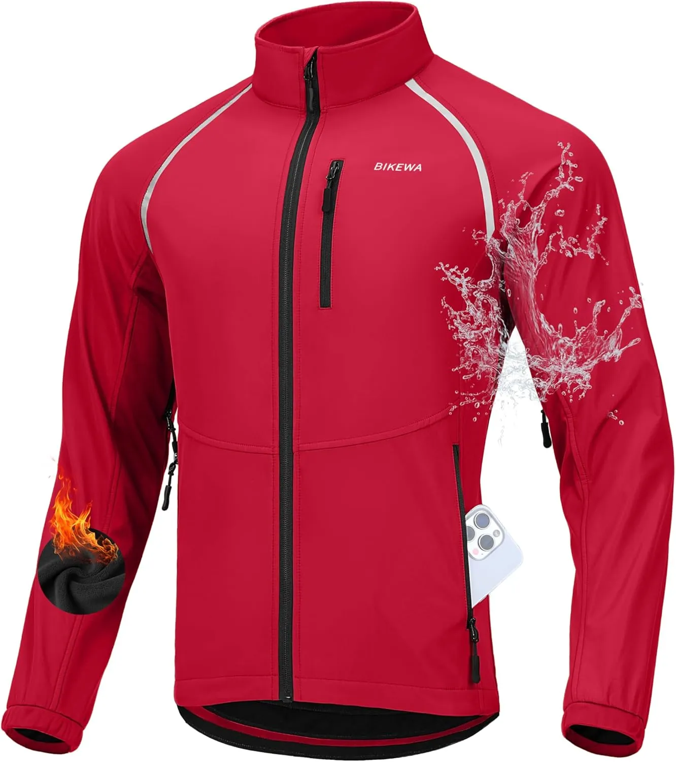 Bikewa Men's Winter Cycling Jackets Thermal Warm Water Resistant Bike Running Windproof Jacket