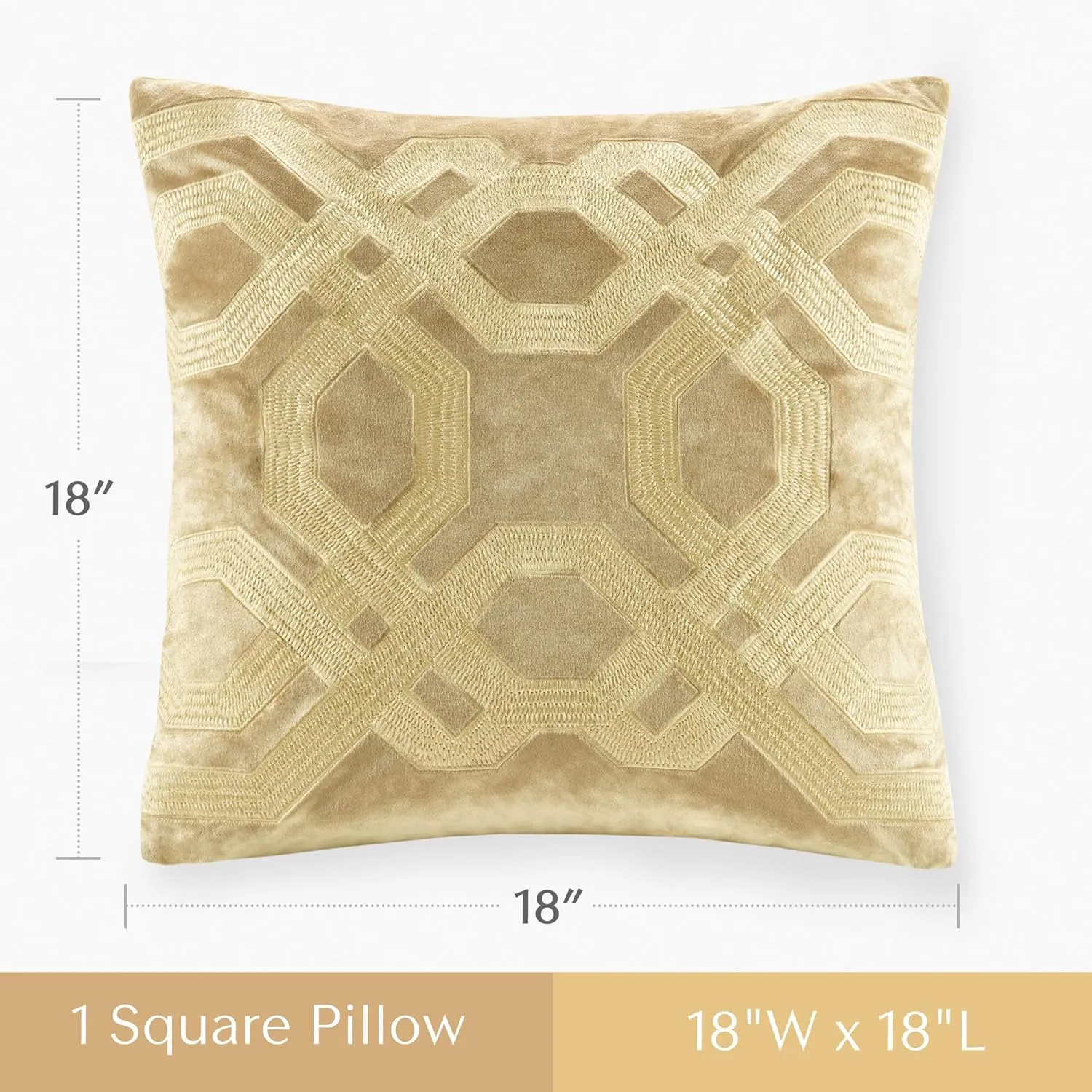 Biron Normal Pillow, 18x18, Gold Embroidery Square