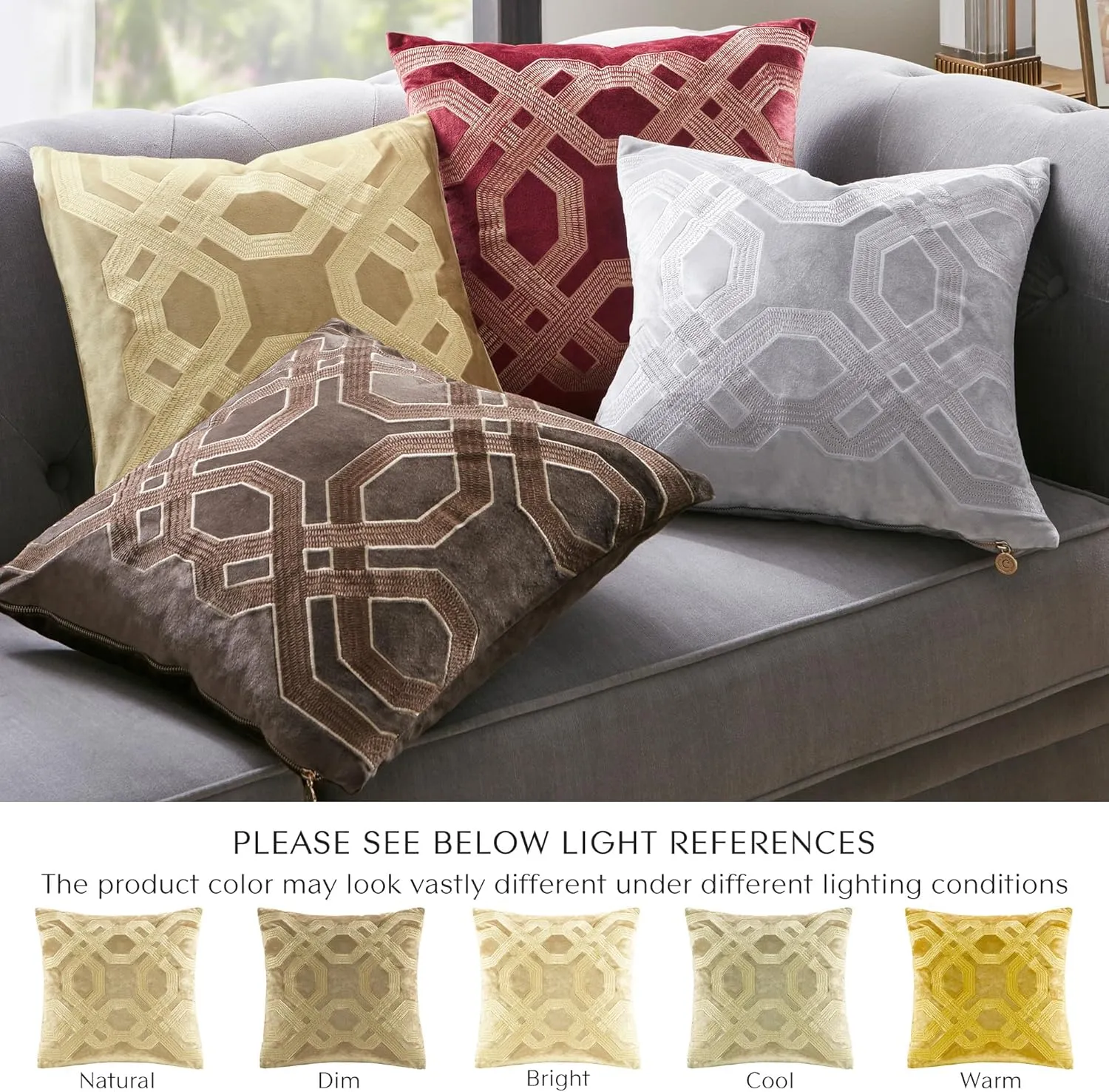 Biron Normal Pillow, 18x18, Gold Embroidery Square