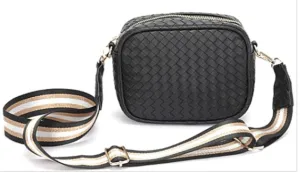 Black Faux Leather Crossbody Bag W/Strap