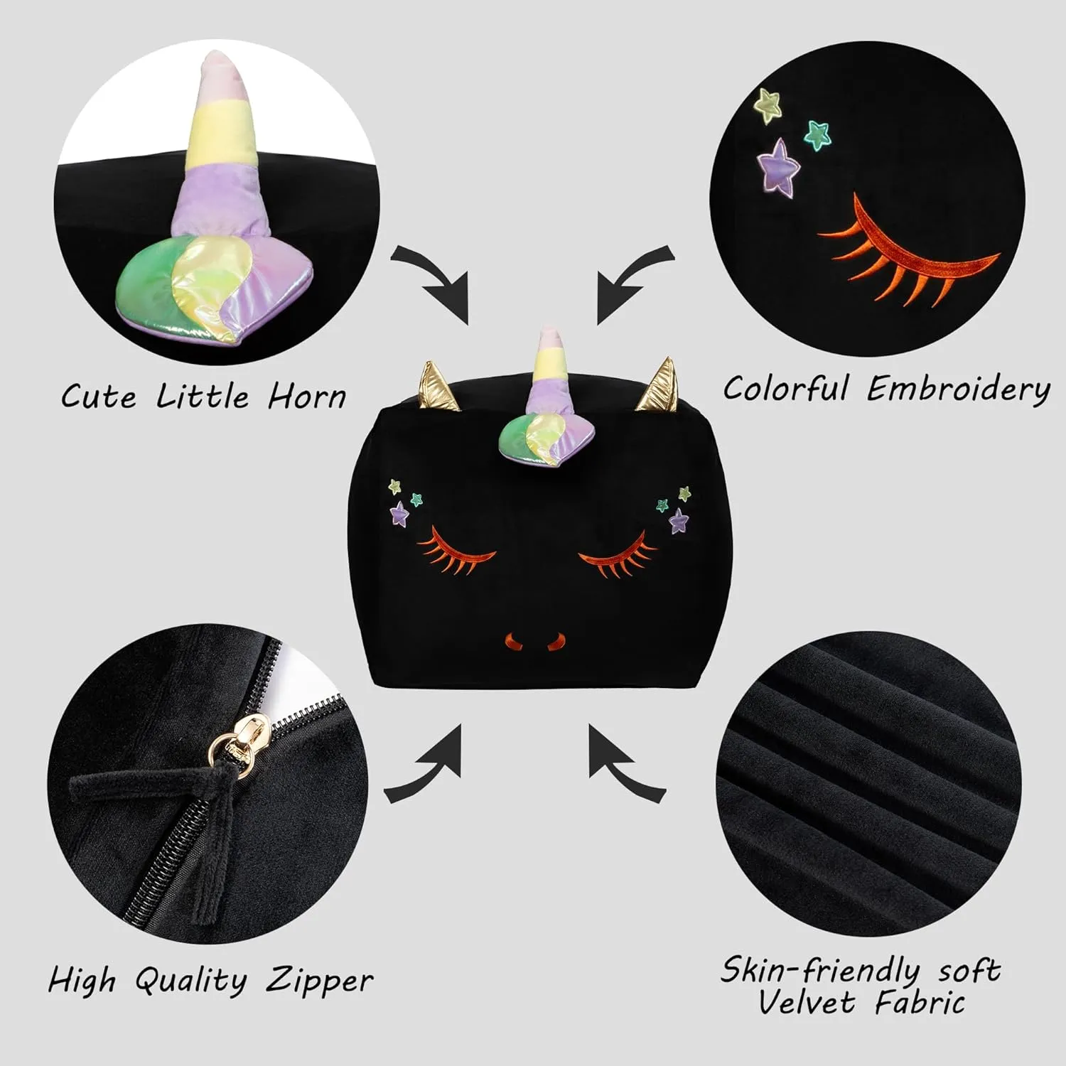 Black Unicorn Bean Bag Chairs, Stuffed Animal Storage Ideas for Girls Room Decorations, Plush Toys Holder and Organizer, Velvet Extra Soft, Cover ONLY