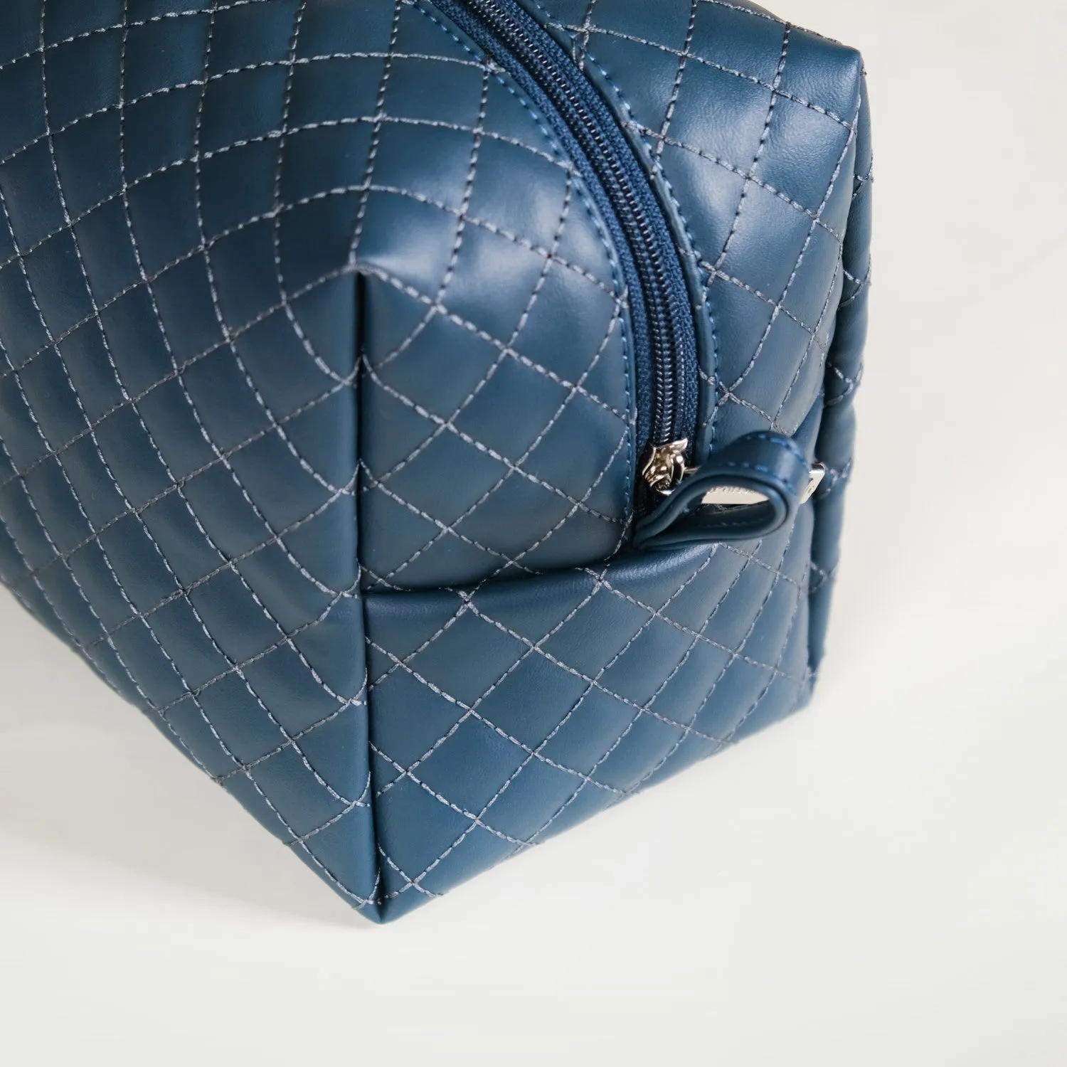 Bluish Grey Quilted Makeup Bags Set Of 3