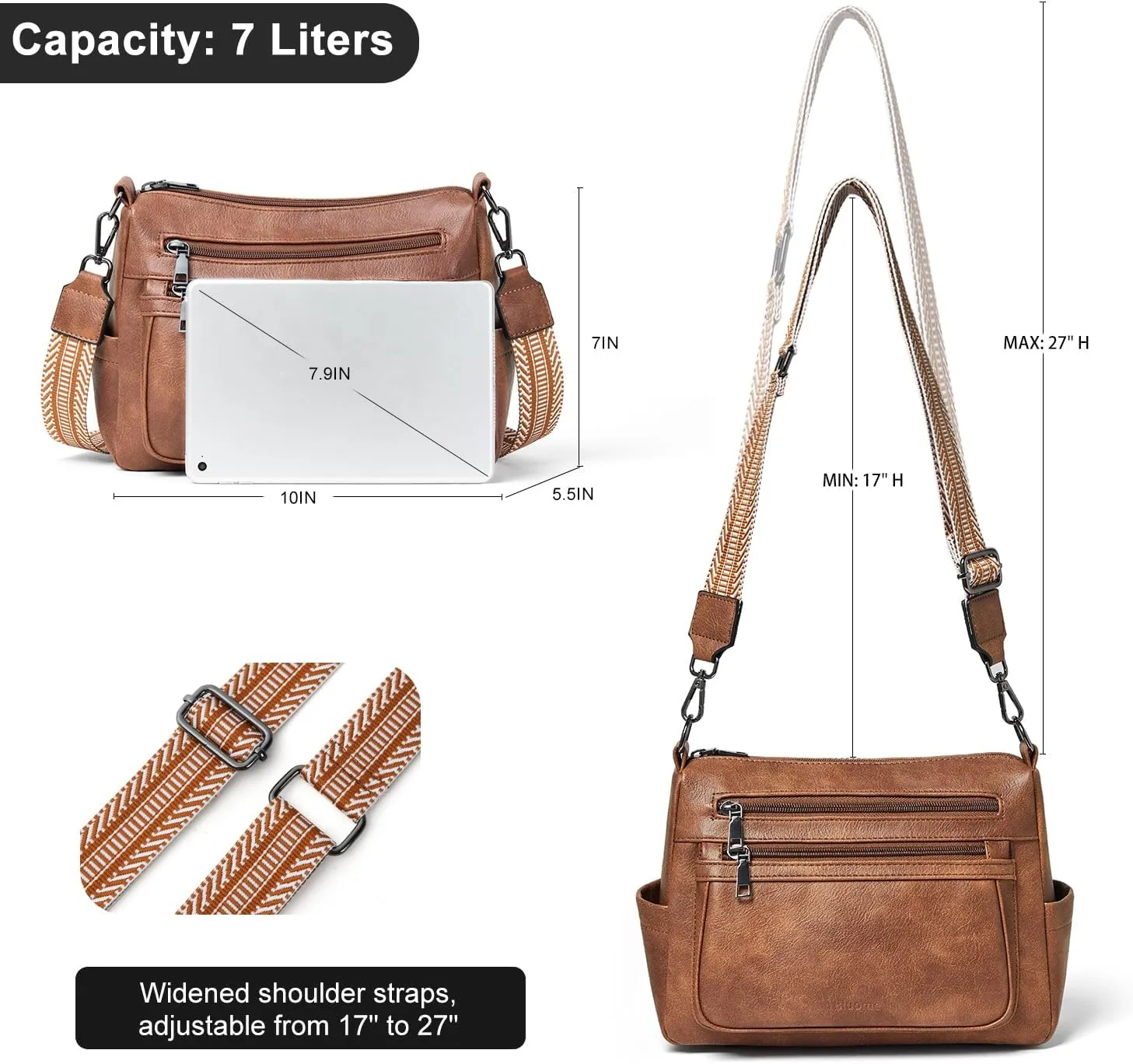 Bluome Crossbody Purses for Women, Vegan Leather Shoulder Bag Handbags Medium Hobo Bag with Guitar Strap