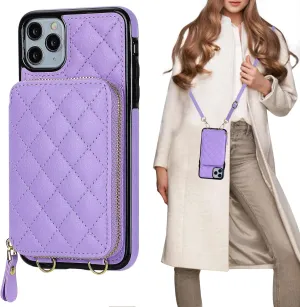 Bocasal Crossbody Wallet Case for iPhone 11 Pro Max, RFID Blocking PU Leather Zipper Handbag Purse Flip Cover, Kickstand Folio Case with Card Slots Holder Wrist Strap Lanyard 6.5 Inch (Purple)