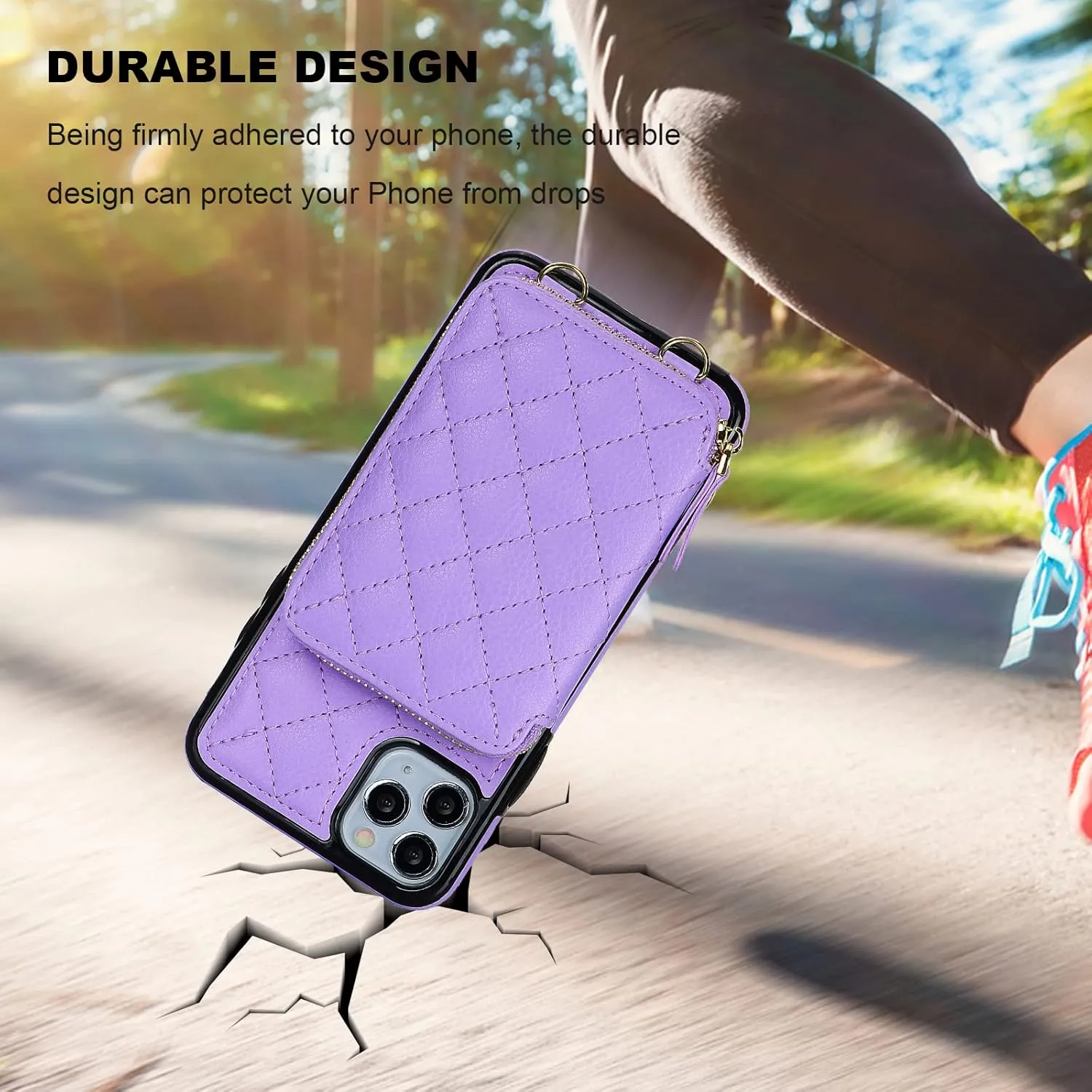 Bocasal Crossbody Wallet Case for iPhone 11 Pro Max, RFID Blocking PU Leather Zipper Handbag Purse Flip Cover, Kickstand Folio Case with Card Slots Holder Wrist Strap Lanyard 6.5 Inch (Purple)