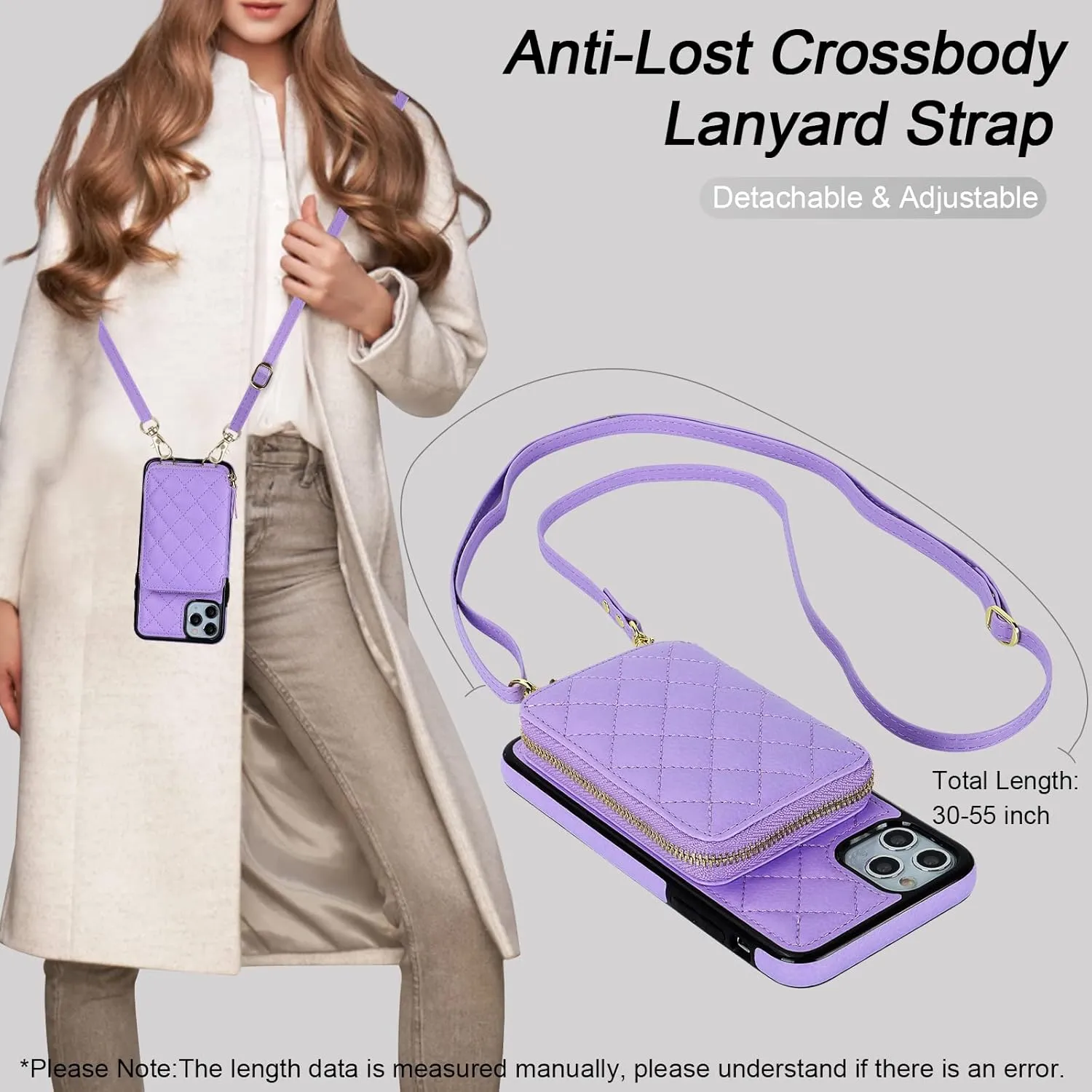 Bocasal Crossbody Wallet Case for iPhone 11 Pro Max, RFID Blocking PU Leather Zipper Handbag Purse Flip Cover, Kickstand Folio Case with Card Slots Holder Wrist Strap Lanyard 6.5 Inch (Purple)