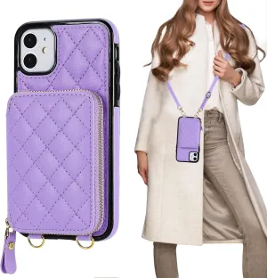 Bocasal Crossbody Wallet Case for iPhone 11, RFID Blocking PU Leather Zipper Handbag Purse Flip Cover, Kickstand Folio Case with Card Slots Holder Wrist Strap Lanyard 6.1 Inch (Purple)