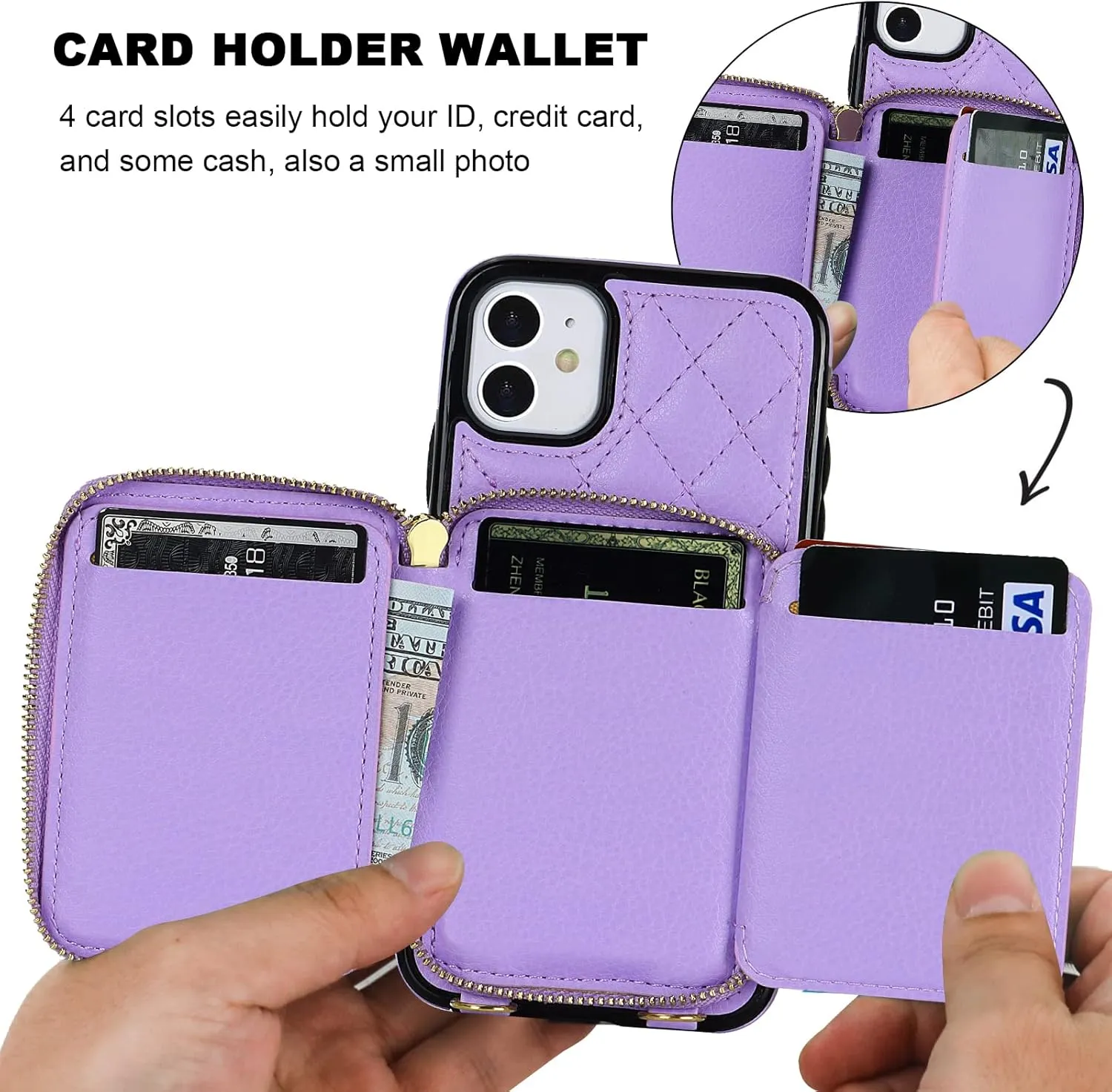 Bocasal Crossbody Wallet Case for iPhone 11, RFID Blocking PU Leather Zipper Handbag Purse Flip Cover, Kickstand Folio Case with Card Slots Holder Wrist Strap Lanyard 6.1 Inch (Purple)