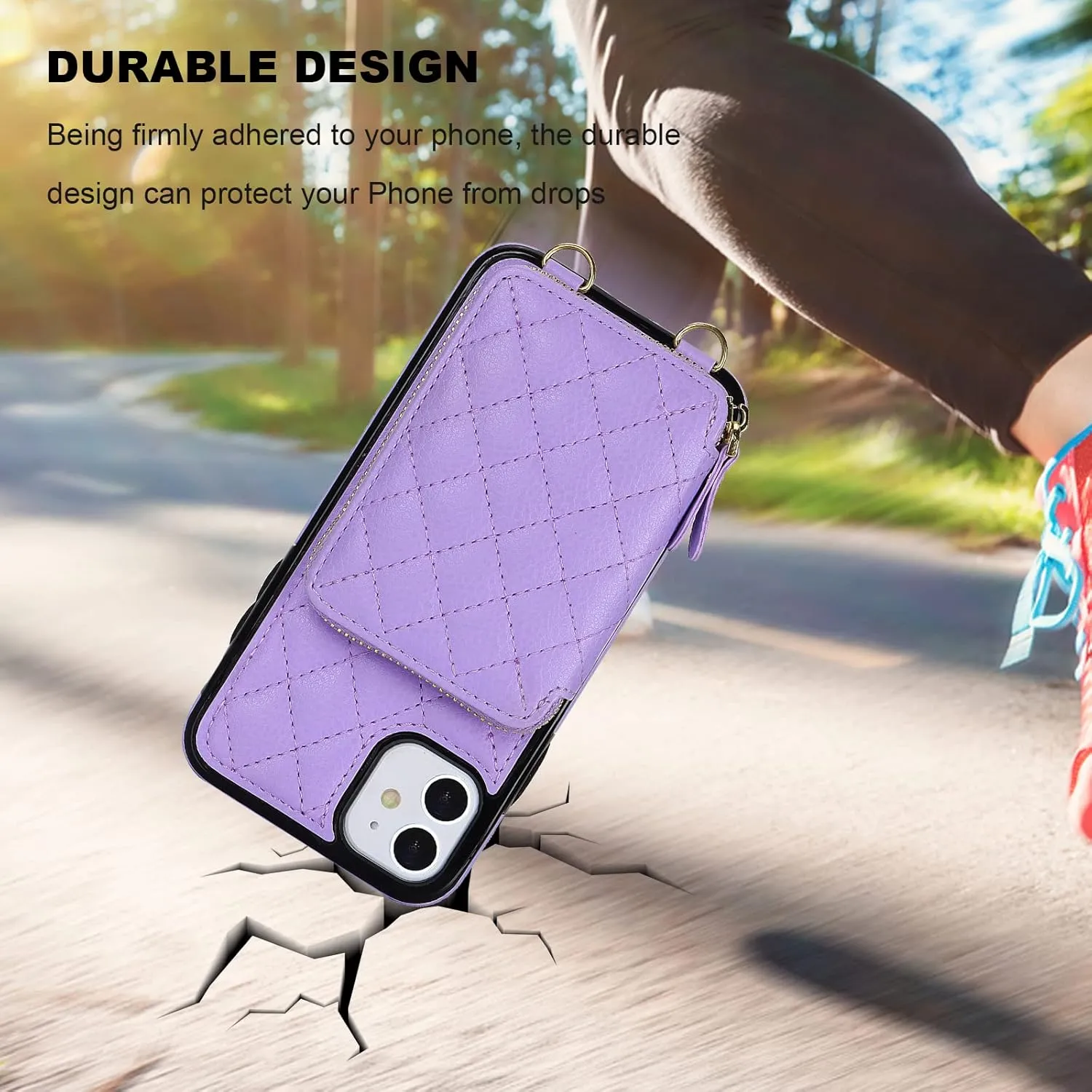 Bocasal Crossbody Wallet Case for iPhone 11, RFID Blocking PU Leather Zipper Handbag Purse Flip Cover, Kickstand Folio Case with Card Slots Holder Wrist Strap Lanyard 6.1 Inch (Purple)