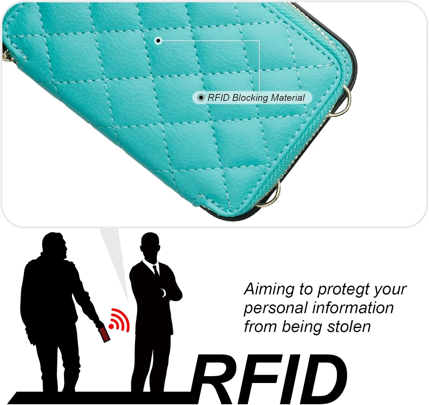 Bocasal Crossbody Wallet Case for iPhone 13, RFID Blocking PU Leather Zipper Handbag Purse Flip Cover, Kickstand Folio Case with Card Slots Holder Wrist Strap Lanyard 5G 6.1 Inch (Mint Green)