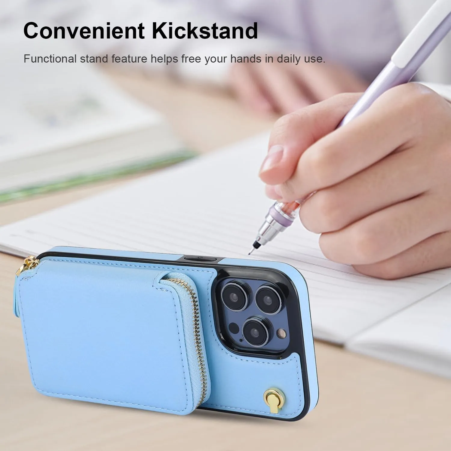 Bocasal Crossbody Wallet Case for iPhone 14 Pro Max, RFID Blocking Leather Purse Case with Card Holder, Protective Handbag Flip Cover with Zipper Wrist Strap Lanyard for Women 5G 6.7 Inch (Blue)