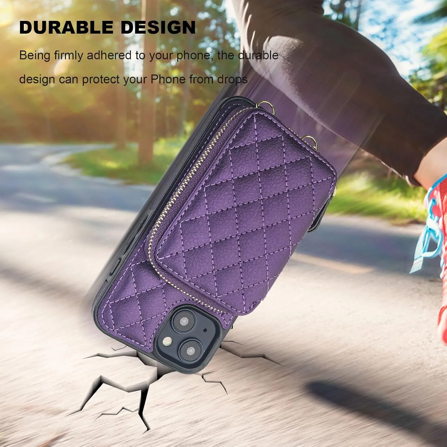 Bocasal Crossbody Wallet Case for iPhone 14, RFID Blocking PU Leather Zipper Handbag Purse Flip Cover, Kickstand Folio Case with Card Slots Holder Wrist Strap Lanyard 5G 6.1 Inch (Dark Purple)