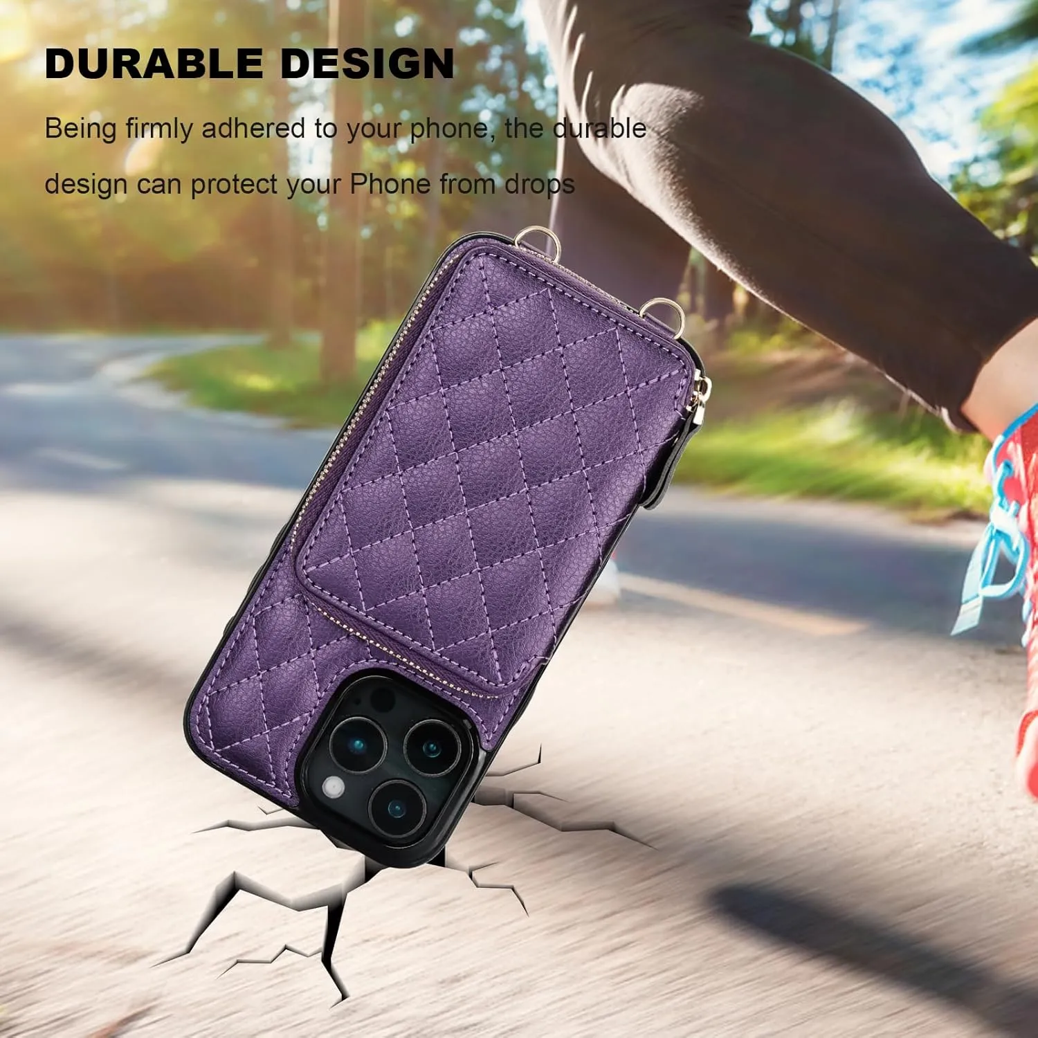 Bocasal Crossbody Wallet Case for iPhone 16 Pro Max, RFID Blocking PU Leather Zipper Handbag Purse Flip Cover, Kickstand Folio Case with Card Slots Holder Wrist Strap Lanyard 5G 6.9 Inch (Dark Purple)
