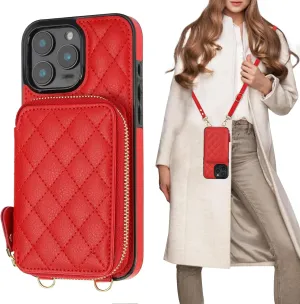 Bocasal Crossbody Wallet Case for iPhone 16 Pro Max, RFID Blocking PU Leather Zipper Handbag Purse Flip Cover, Kickstand Folio Case with Card Slots Holder Wrist Strap Lanyard 5G 6.9 Inch (Red)