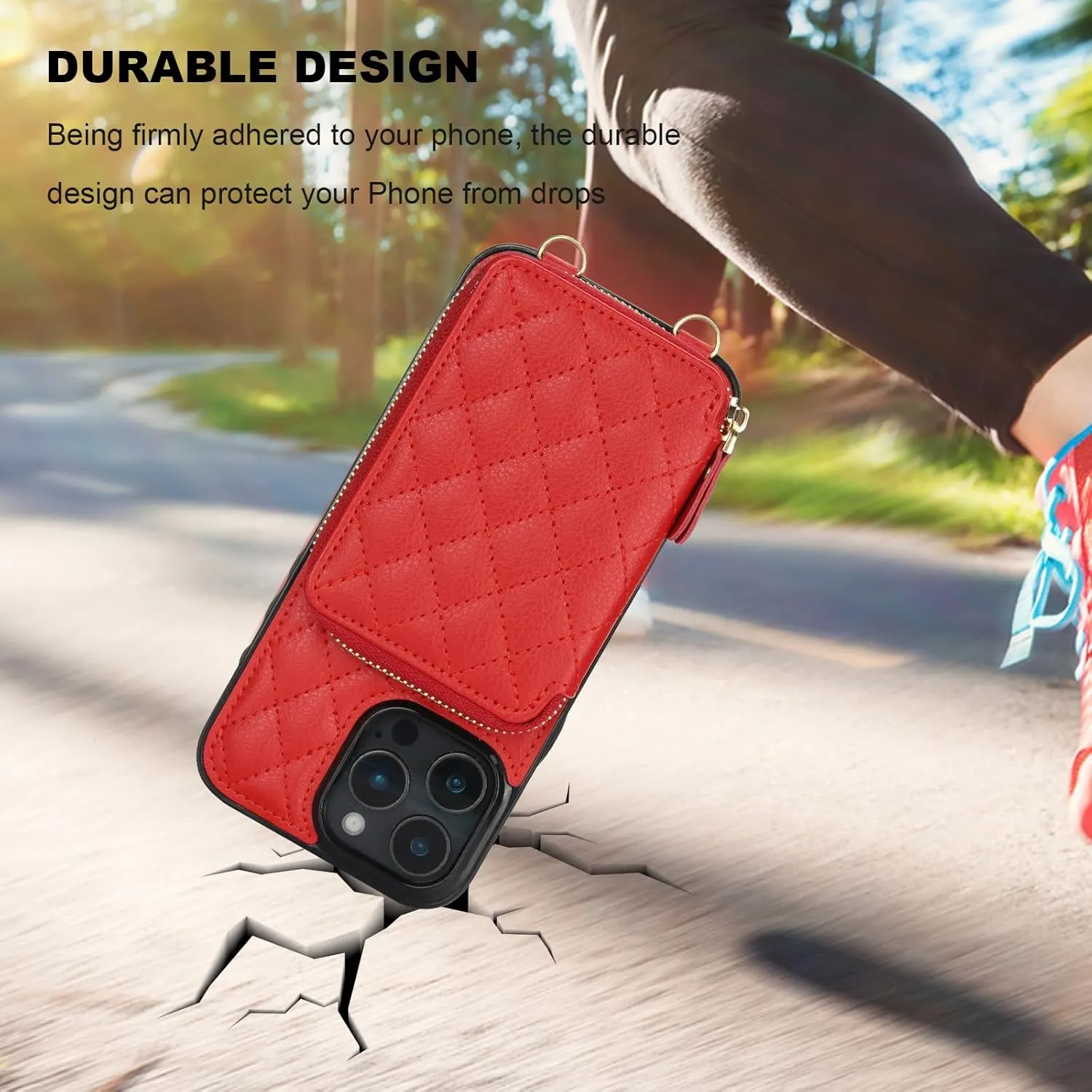 Bocasal Crossbody Wallet Case for iPhone 16 Pro Max, RFID Blocking PU Leather Zipper Handbag Purse Flip Cover, Kickstand Folio Case with Card Slots Holder Wrist Strap Lanyard 5G 6.9 Inch (Red)