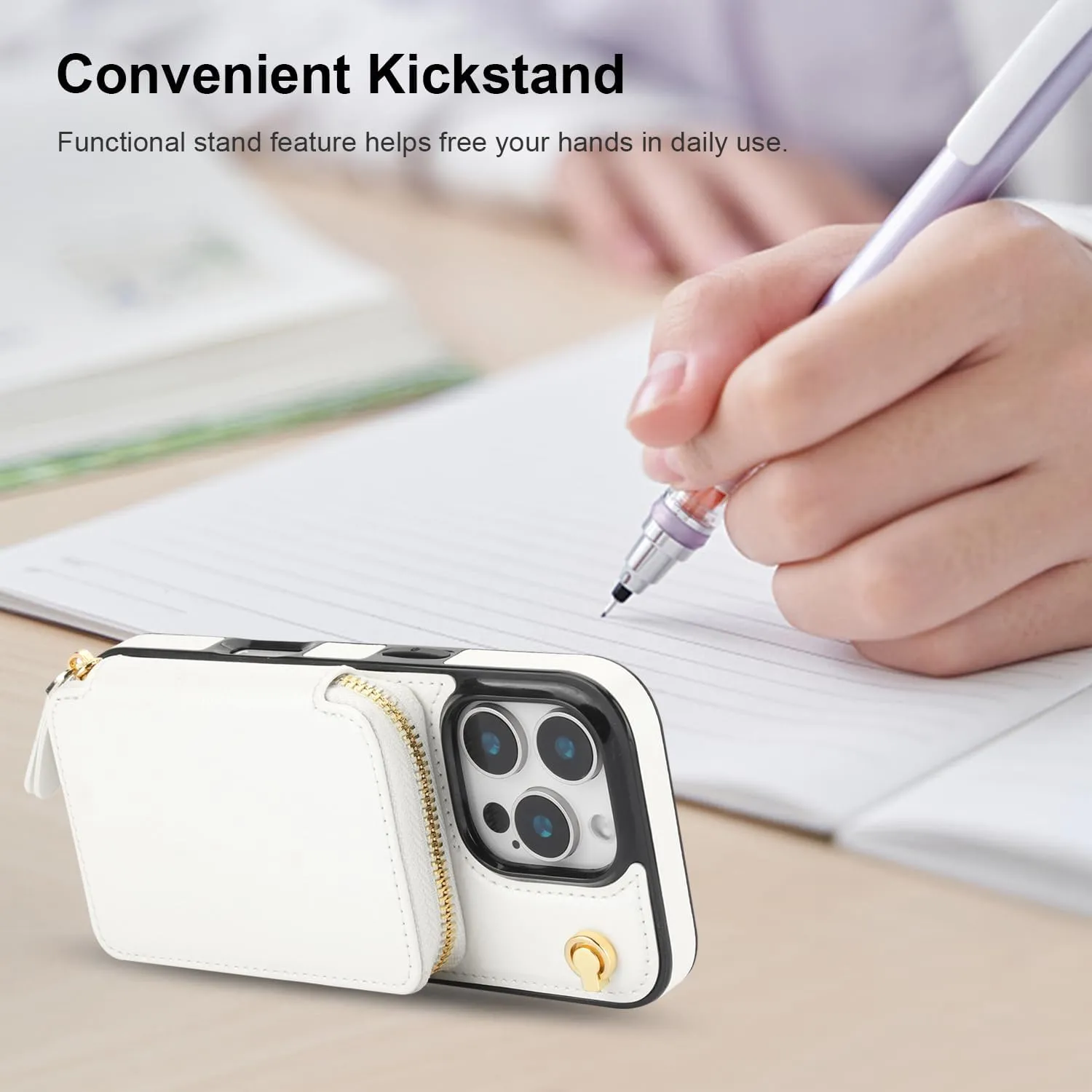 Bocasal Crossbody Wallet Case for iPhone 16 Pro, RFID Blocking Leather Purse Case with Card Holder, Protective Handbag Flip Cover with Zipper Wrist Strap Lanyard for Women 5G 6.3 Inch (White)