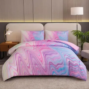 Bodhi Girls Comforter Set Queen Size Colorful Pink Blue Purple Bedding Set Pastel Bed in A Bag Pink Comforter Set Marble Abstract Art Bed Set Bright Girly Comforter Bedding Set(Queen)