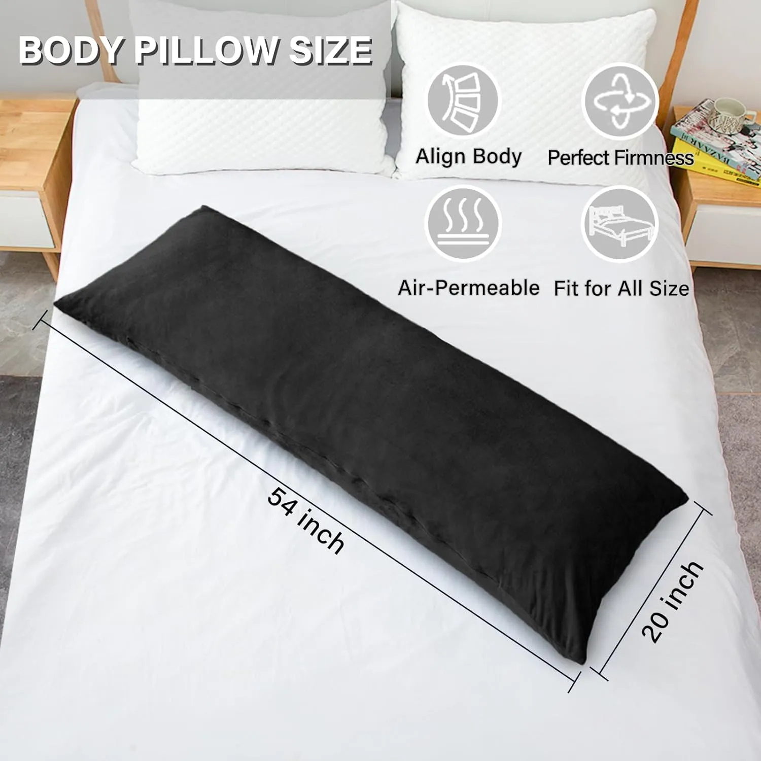 Body Pillow, Cooling Memory Foam Body Pillows for Adults Sleeping, Long Pillow for Bed, Big Large Firm Full Body Pillow for Side Sleeper, 20x54 Inch, Black