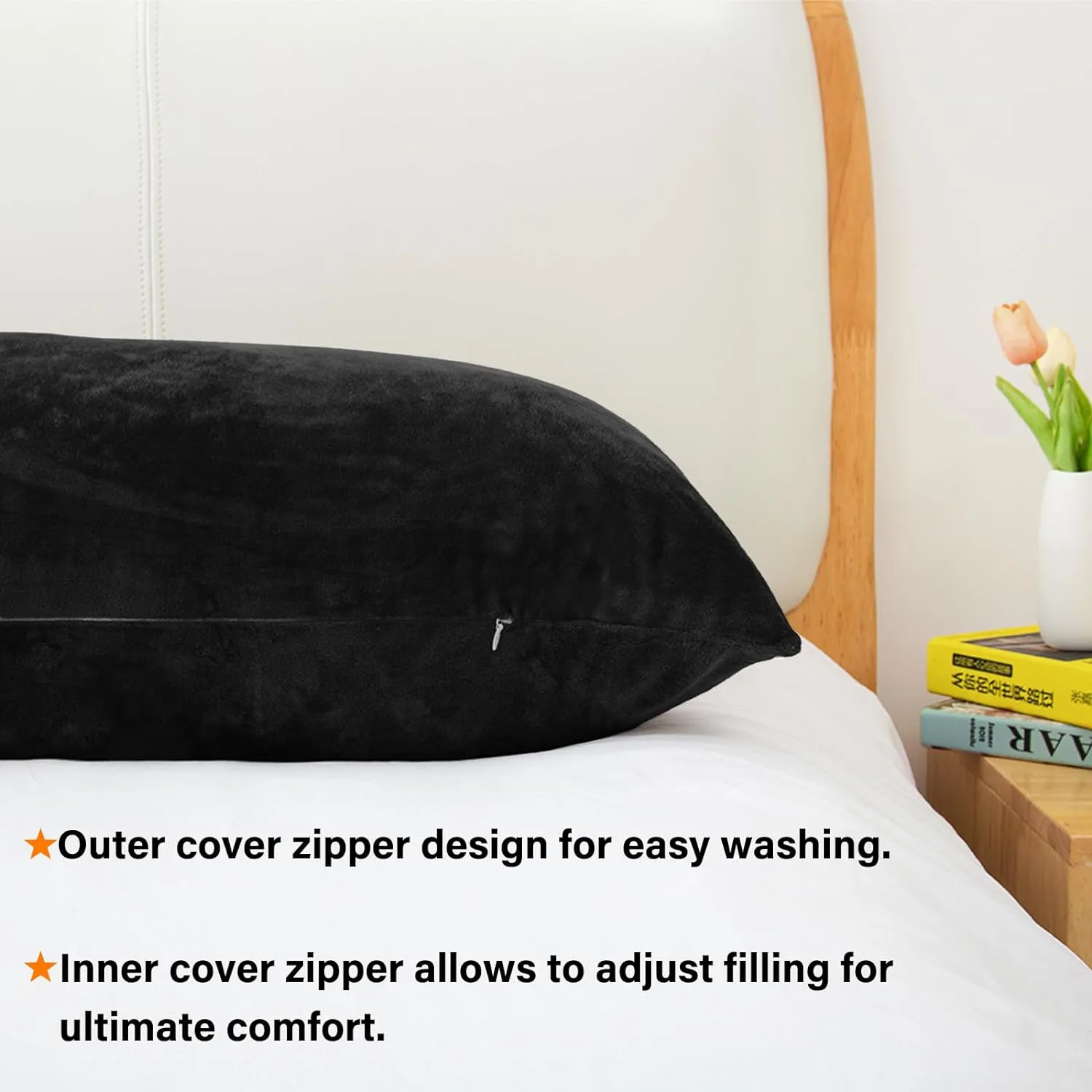 Body Pillow, Cooling Memory Foam Body Pillows for Adults Sleeping, Long Pillow for Bed, Big Large Firm Full Body Pillow for Side Sleeper, 20x54 Inch, Black
