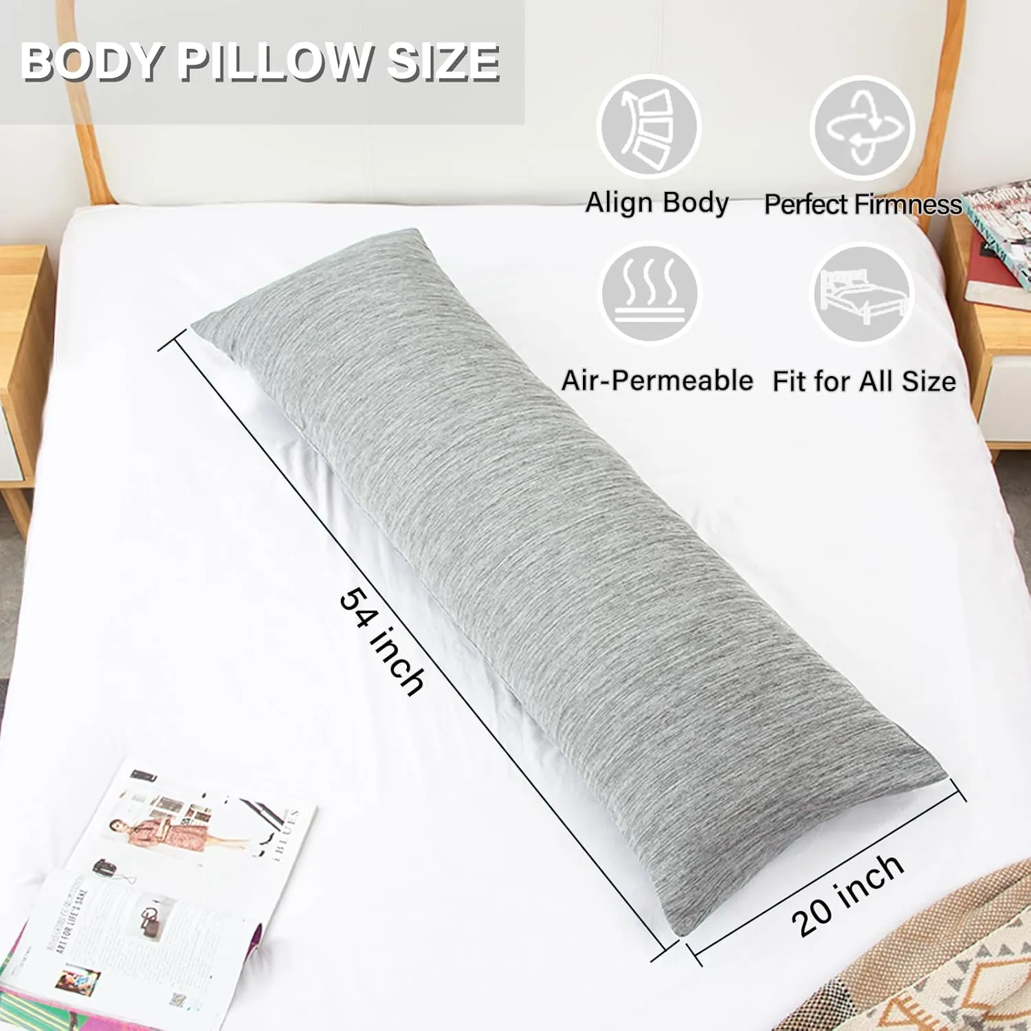 Body Pillow, Cooling Memory Foam Body Pillows for Adults Sleeping, Long Pillow for Bed, Big Large Firm Full Body Pillow for Side Sleeper, 20x54 Inch, Cooling Grey
