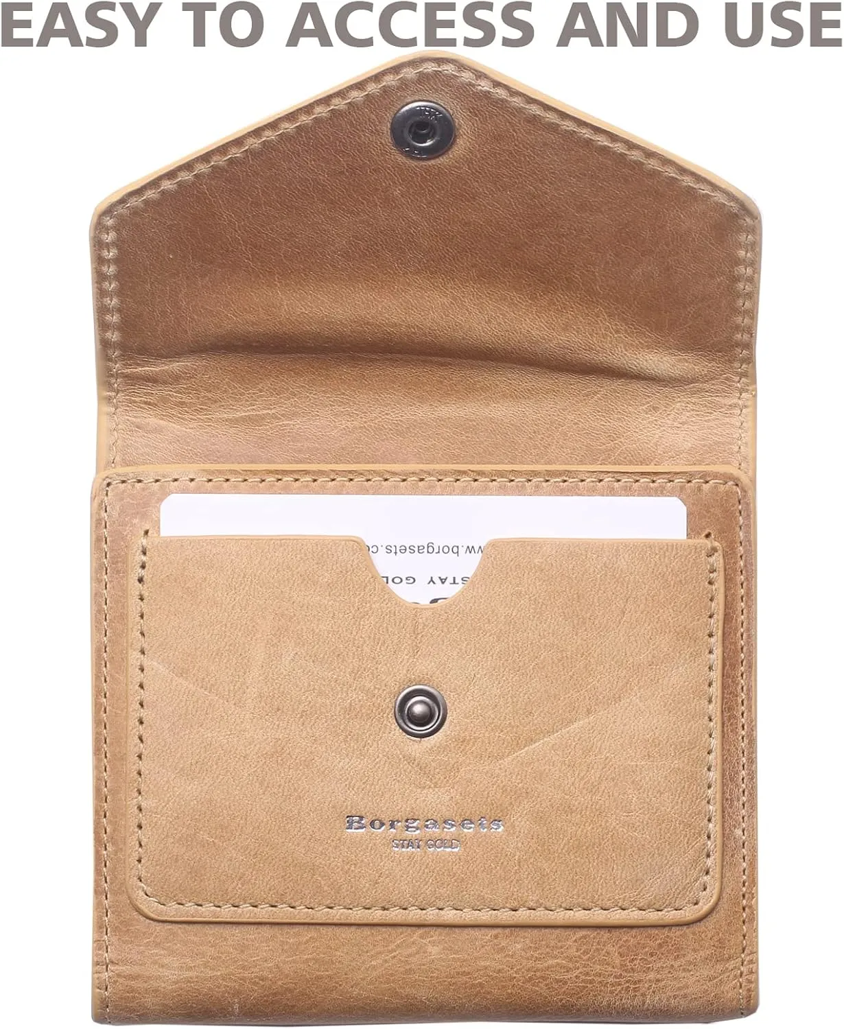 Borgasets Small Wallet for Women Genuine Leather RFID Blocking Card Holder Organizer Pocket Compact Bifold Ladies Mini Purse