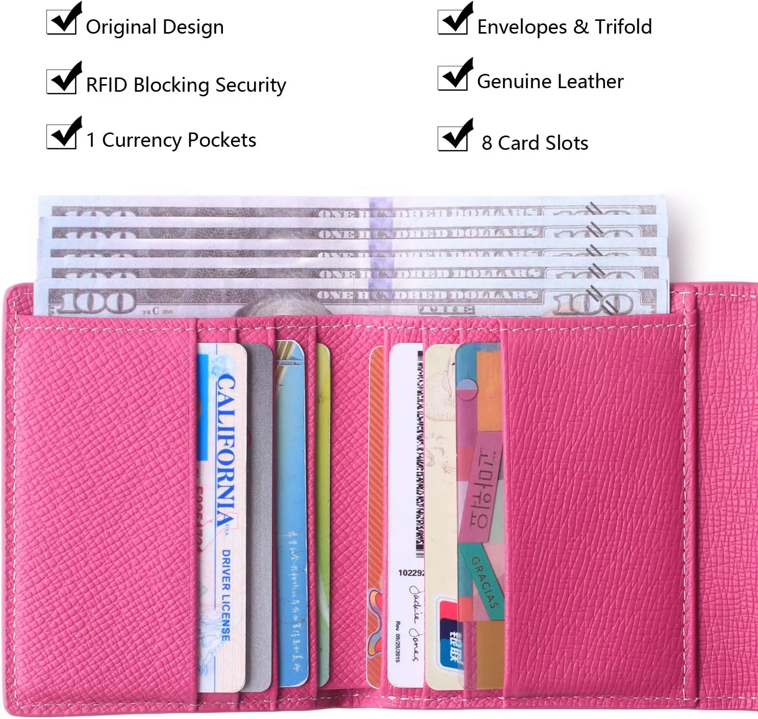 Borgasets Small Wallet for Women Genuine Leather RFID Blocking Card Holder Organizer Pocket Compact Bifold Ladies Mini Purse