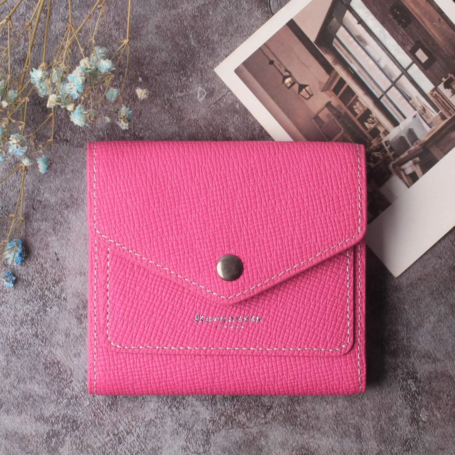 Borgasets Small Wallet for Women Genuine Leather RFID Blocking Card Holder Organizer Pocket Compact Bifold Ladies Mini Purse