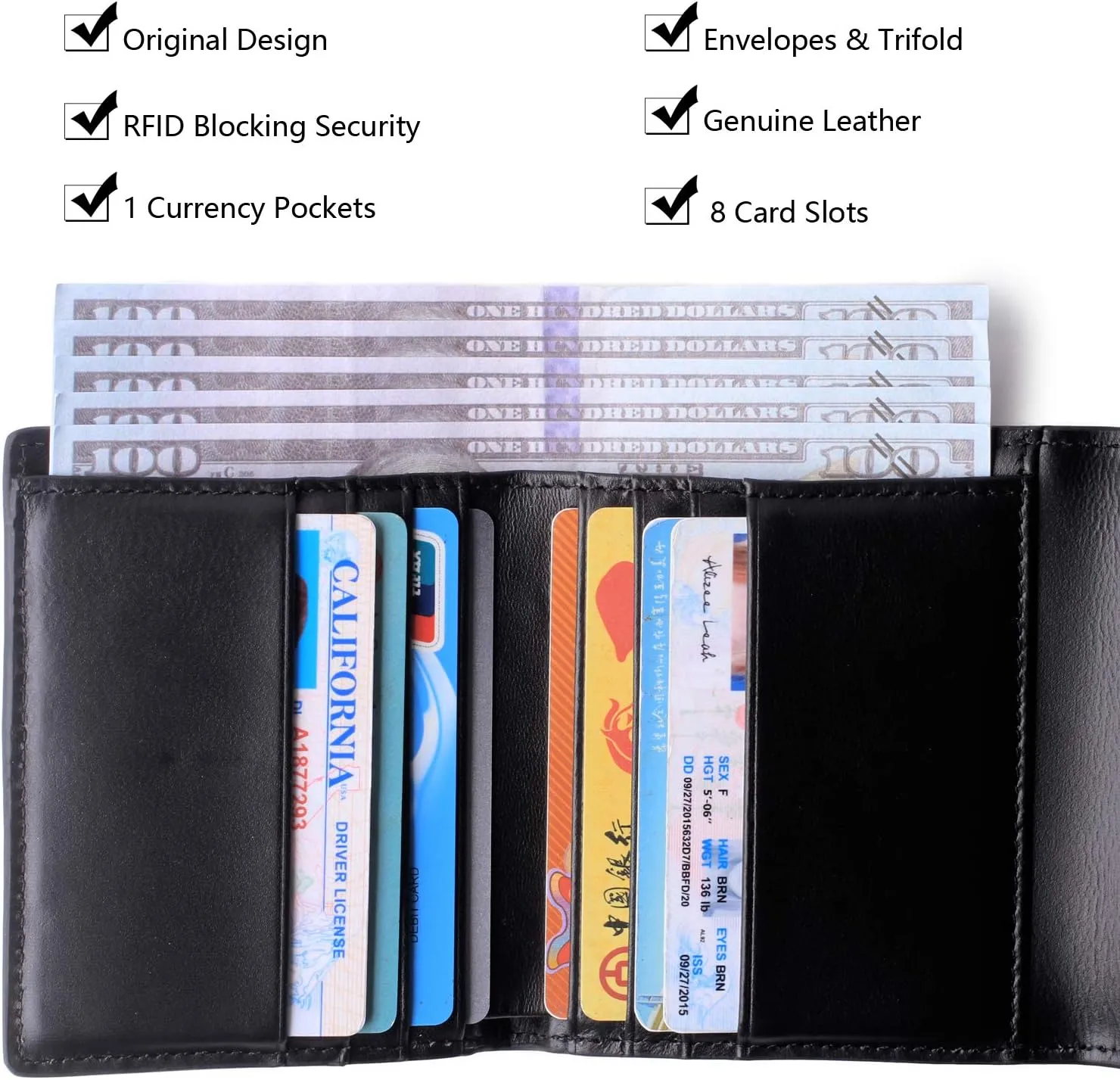 Borgasets Small Wallet for Women Genuine Leather RFID Blocking Card Holder Organizer Pocket Compact Bifold Ladies Mini Purse