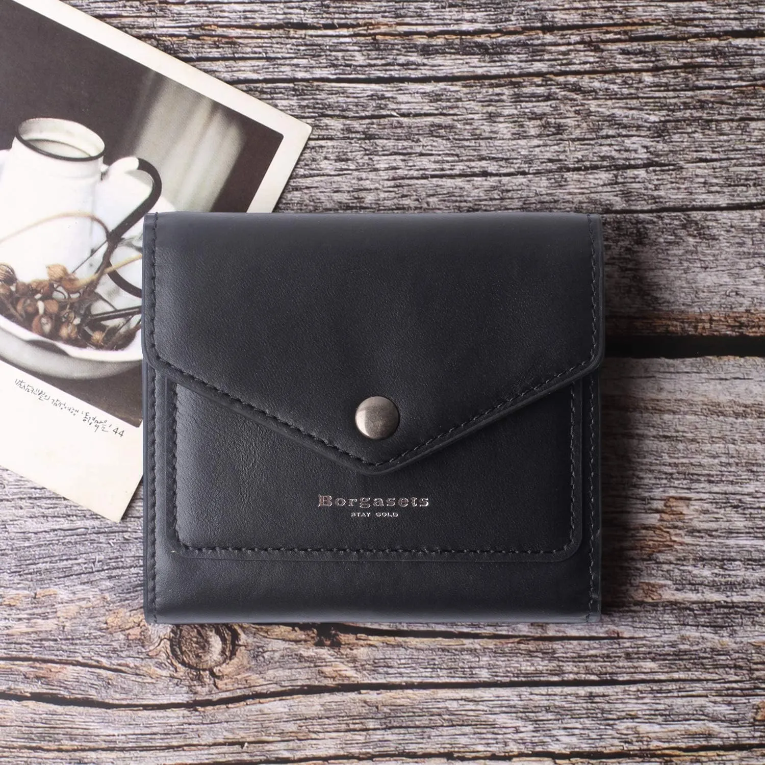 Borgasets Small Wallet for Women Genuine Leather RFID Blocking Card Holder Organizer Pocket Compact Bifold Ladies Mini Purse
