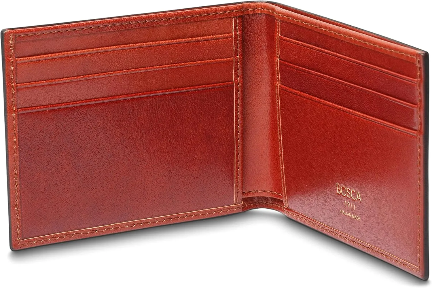 Bosca Men's Italian Old Leather Wallet Full RFID Security Bifold Wallets For Men - 6 Card Slots Full Grain Tanned Leather, Gift Box Included, Cognac
