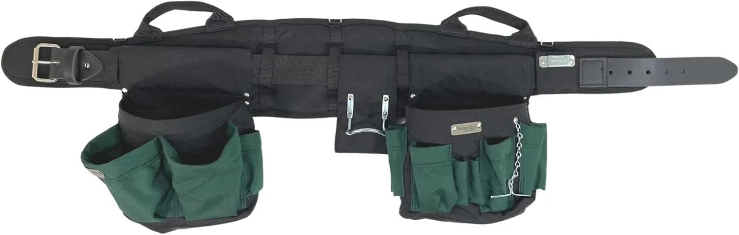 BOULDER BAG Professional Electrician's MAX Combo with Comfort Back Support Tool Belt, Leather Belt Buckle, Heavy Duty Work Belt, Green, (Medium 28-32 Inch Waist), Made in USA
