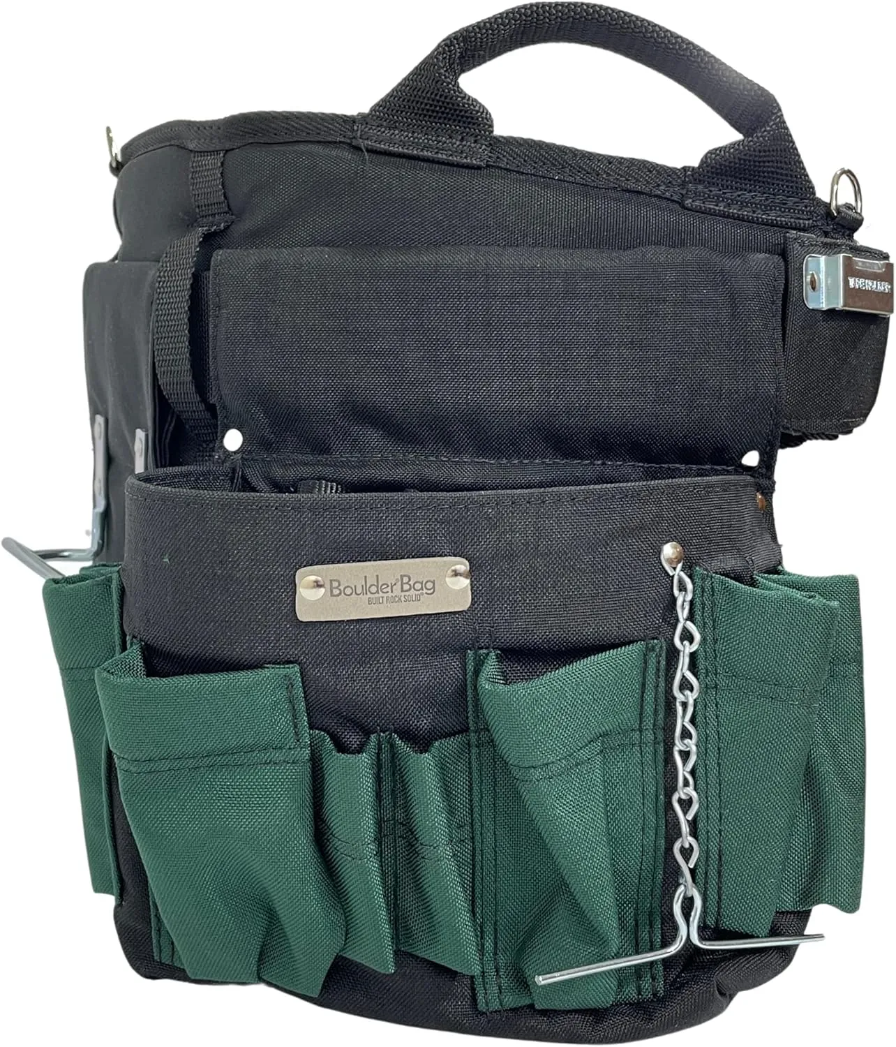 BOULDER BAG Professional Electrician's MAX Combo with Comfort Back Support Tool Belt, Leather Belt Buckle, Heavy Duty Work Belt, Green, (Medium 28-32 Inch Waist), Made in USA