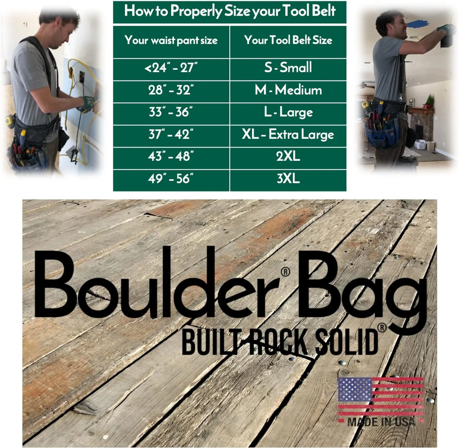 BOULDER BAG Professional Electrician's MAX Combo with Comfort Back Support Tool Belt, Leather Belt Buckle, Heavy Duty Work Belt, Green, (Medium 28-32 Inch Waist), Made in USA