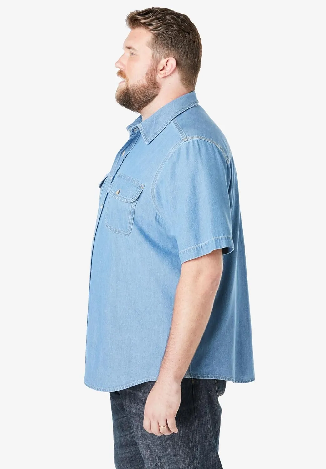 Boulder Creek by Kingsize Men's Big & Tall Short Sleeve Denim and Twill Shirt