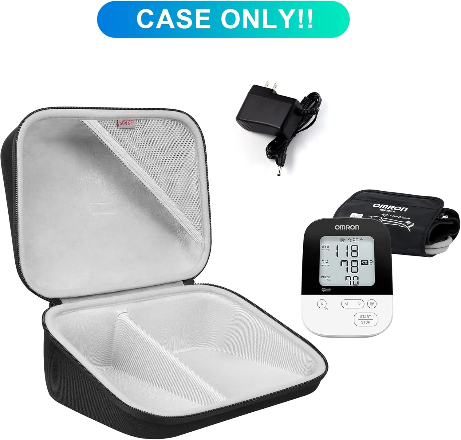 BOVKE Carrying Case Travel Bag for Omron 5 Series Wireless Upper Arm Blood Pressure Monitor OMRON BP5250 / BP7250 / BP7200 Monitors and Cuff, Mesh Pocket for Batteries and Charger, Black