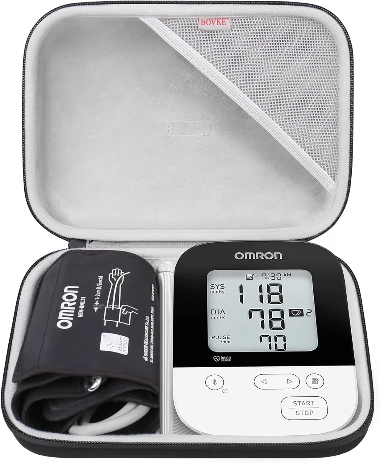 BOVKE Carrying Case Travel Bag for Omron 5 Series Wireless Upper Arm Blood Pressure Monitor OMRON BP5250 / BP7250 / BP7200 Monitors and Cuff, Mesh Pocket for Batteries and Charger, Black