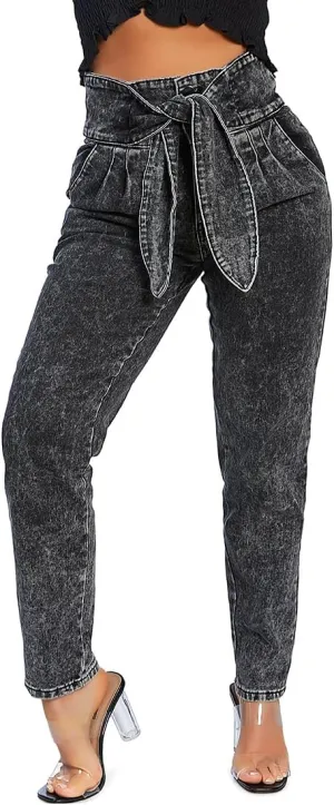 Bow Together Washed Denim Pants