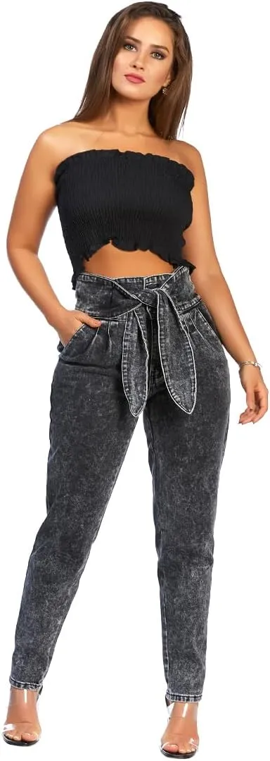 Bow Together Washed Denim Pants