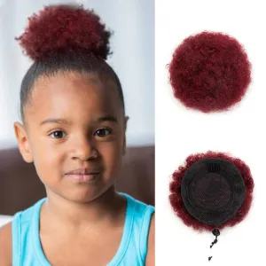 Boymia Afro Puff 4 Inch #BURG Burgundy Afro Kinky Curly Hair Bun Hairpieces 100% Remy Human Hair Super Soft Shiny Bouncy Clip On Kinky Drawstring Curly Ponytail Bun Kinky Curly Bun Hair
