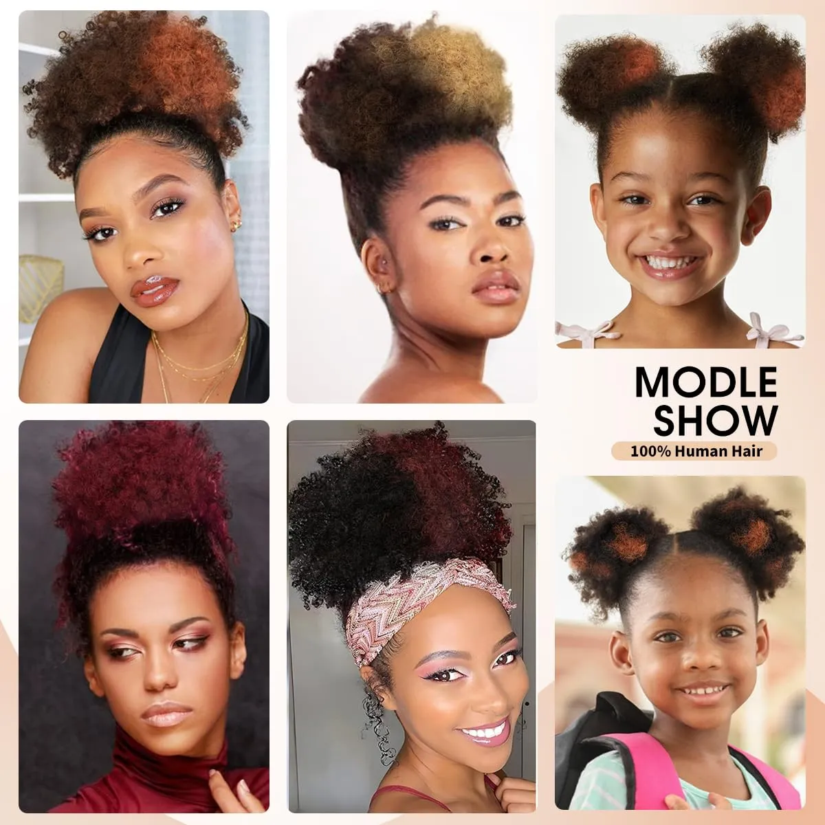 Boymia Afro Puff Drawstring Ponytail #BURG Burgundy 6 Inch Afro Kinky Curly Hair Bun Hairpieces Clip On Kinky Drawstring Curly Ponytail Bun 100% Remy Human Hair Naturally Styled Hairpiece
