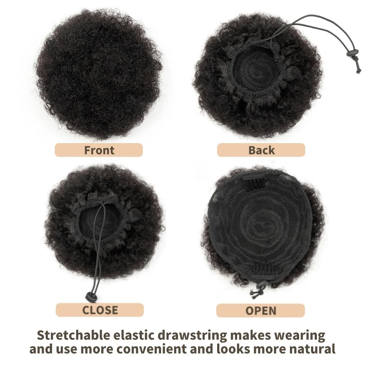 Boymia Afro Puff Drawstring Ponytail #BURG Burgundy 6 Inch Afro Kinky Curly Hair Bun Hairpieces Clip On Kinky Drawstring Curly Ponytail Bun 100% Remy Human Hair Naturally Styled Hairpiece